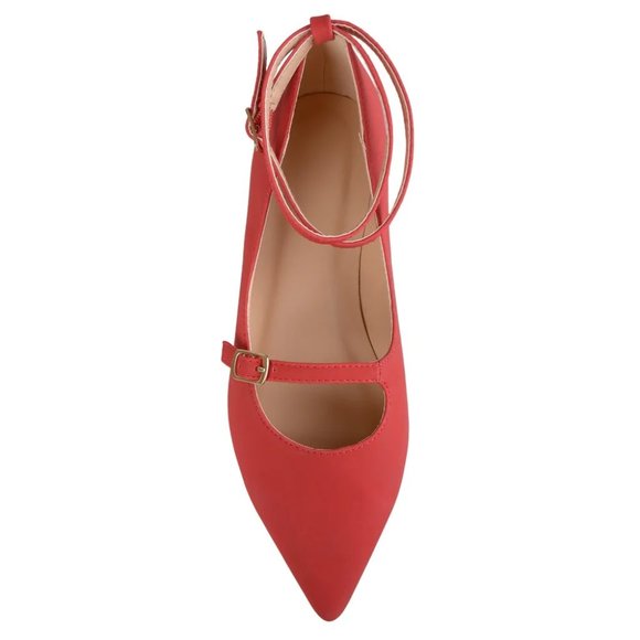 Red Ankle Strap Mary Jane Flats - Picture 6 of 8